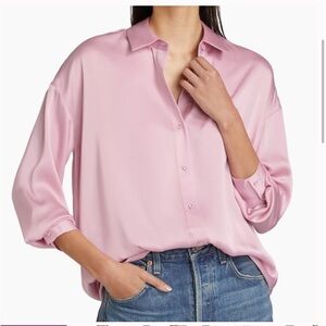 NWT favorite daughter ex-boyfriend button up silky shirt in rose pink- cute!